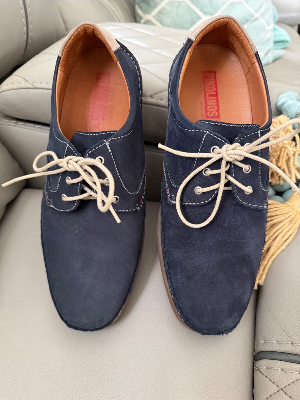 PIKOLINOS Navy Suede Lace-Up Oxfords with Cream Laces